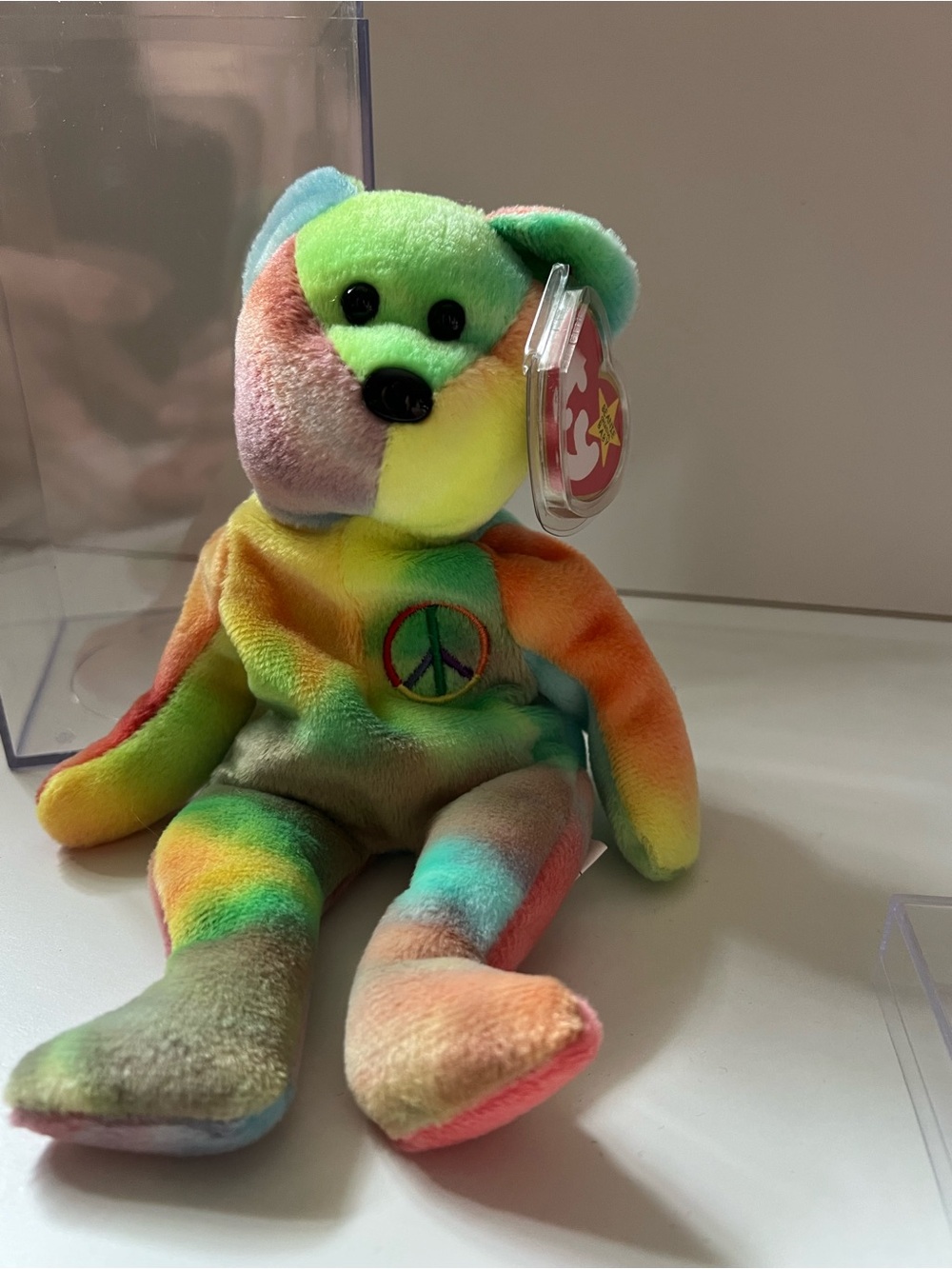 Ty Tie-Dye Peace Bear Plush - Rainbow Colors